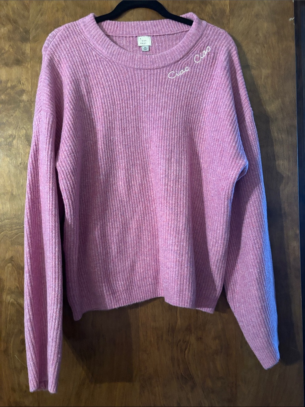 a new day Pink Ribbed Crewneck Sweater